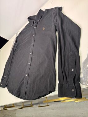 Polo Ralph Lauren Shirt Mens L Black Knit OXFORD Long Sleeve Pony LUXURY Preppy